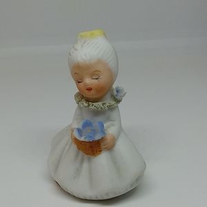 'LEGO' Figurine  Taiwanese porcelain matte finish  vintage girl with blue flower